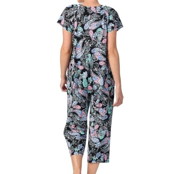 New Aria Women's 100%‎ cotton Black short sleeve capri Pajamas Set size S (4-6) - Picture 3 of 16